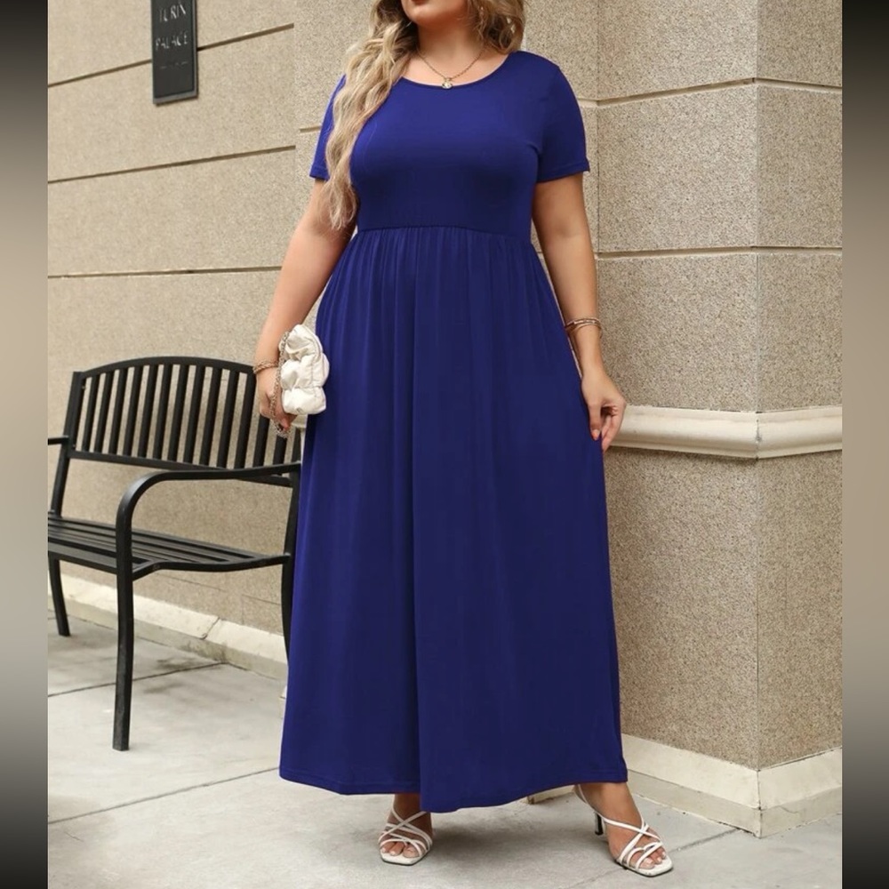 Plus size green comfy high waisted A-line maxi dress - Picture 15 of 16